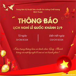 THÔNG BÁO LỊCH NGHỈ LỄ QUỐC KHÁNH 2/9/2024